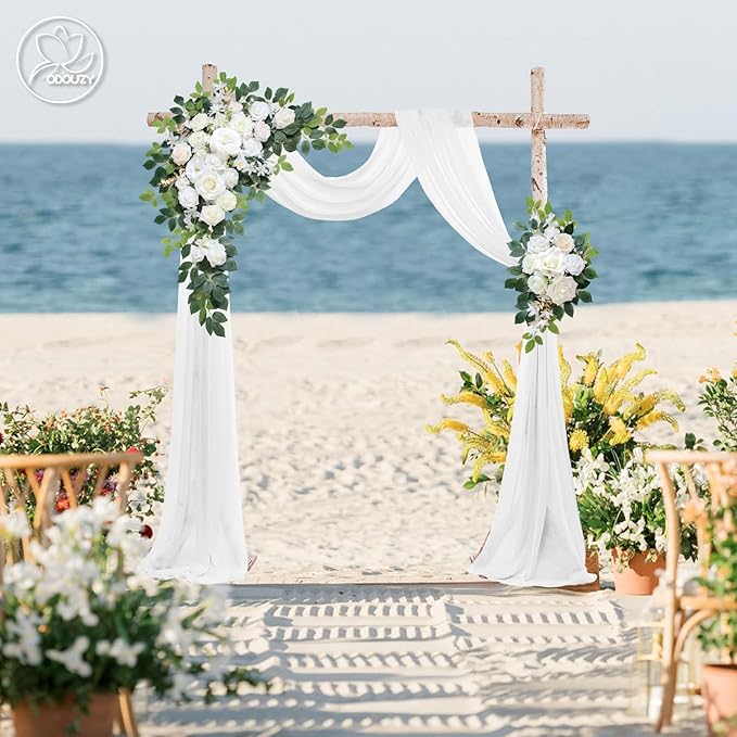 Artificial Flowers Wedding Arch Decor, Ivory White Foam and Silk Blooms