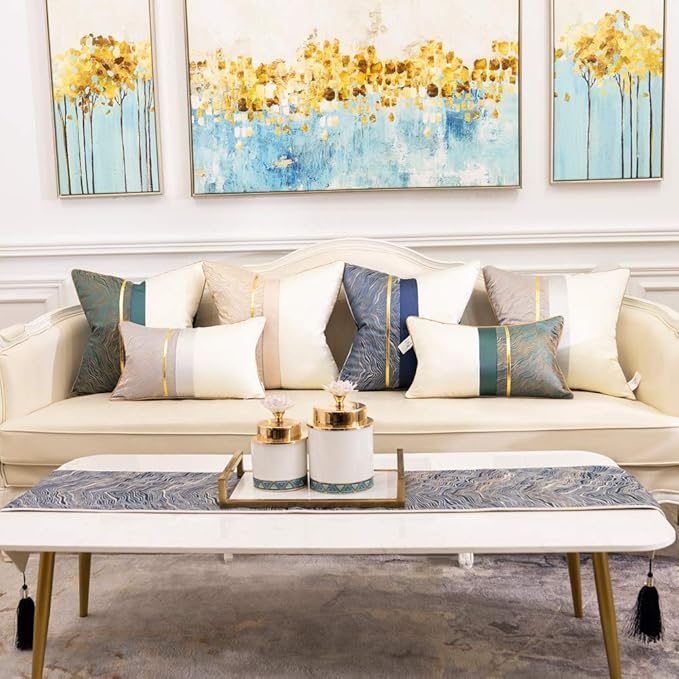 Avigers 12 x 90 Inch Decorative Luxury Abstract Striped Navy Blue Table Runners with Tassels for Home Living Room Bedroom Art Decor Wedding