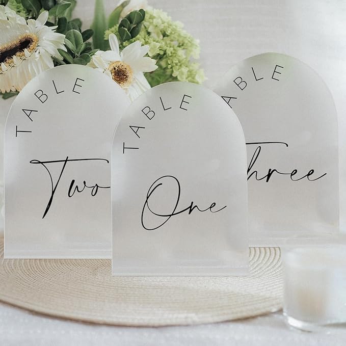Table Number Place Cards Frosted Acrylic Arch 5x7 Inch Set of 25
