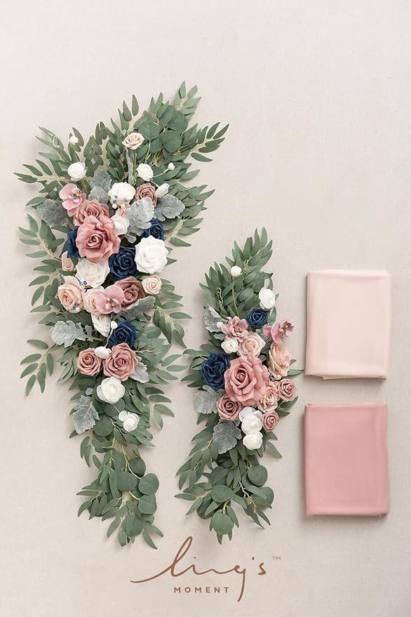 Artificial Flowers Wedding Arch Kit, Dusty Rose and Navy, 4-Piece