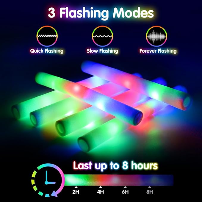 217 PCS Glow Sticks Bulk Party Pack, Foam Glow Sticks, Glow In The Dark Party Supplies, Foam Light up Sticks with 3 Modes Colorful Flashing, Foam Glow Sticks Bulk for Wedding, Party, Birthday, Raves