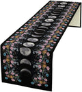 Boho Floral Moon Table Runner, Spring Flower Leaves Mystical Gothic Sun Moon Table Runner for Kitchen Dining Table Home Party,13x60 Inch Purple