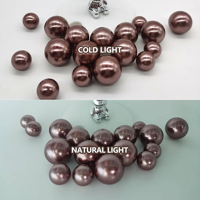 Vase Fillers: 100 Plastic Faux Pearls in Coffee, 3 Sizes, No Hole