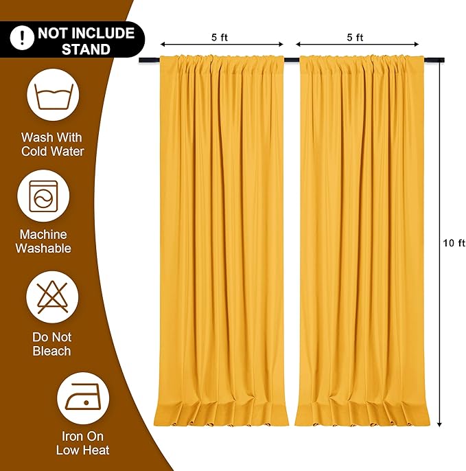 DWCN 10x10 FT Backdrop Curtains for Parties, Photography Backdrop Drapes with Rod Pockets for Wedding Decorations Stage Birthday Family Gatherings, 2 Panels 5ft x 10ft, Orange Yellow