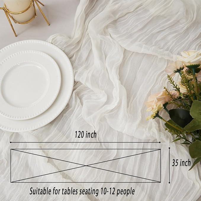 White 2 Pack Cheesecloth Table Runner 120 Inch 10 FT Boho Rustic Gauze for Wedding Baby Shower Party Farmhouse Summer Home Decor Washable