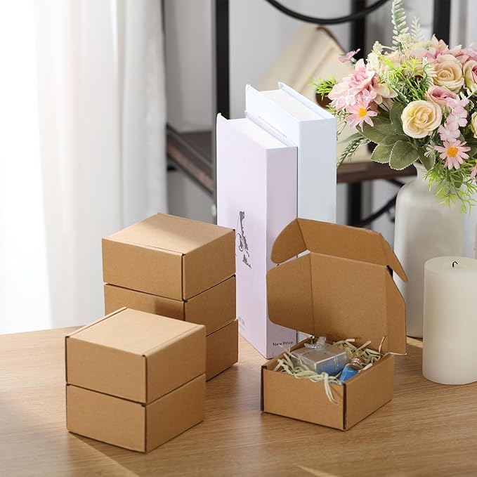 Qilery 200 Pcs Shipping Boxes Cardboard Gift Corrugated Cardboard Brown Boxes Mailer Packaging for Mailing Small Business Present (4 x 4 x 2 Inches)