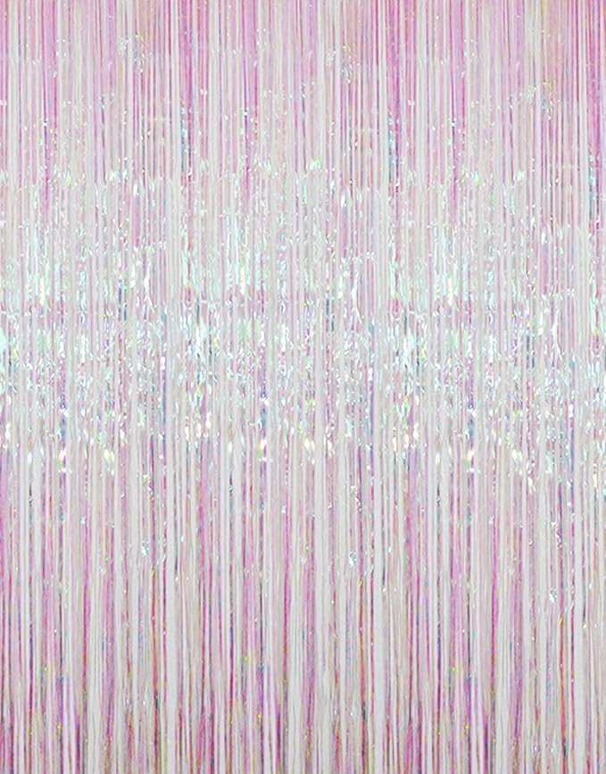 GOER 3.2 ft x 9.8 ft Metallic Tinsel Foil Fringe Curtains Party Photo Backdrop Party Streamers for Birthday,Graduation,New Year Eve Decorations Wedding Decor (Iridescent,5 pcs)