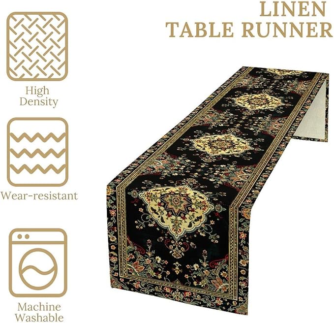 Colorful Boho Flower Table Runner, Vintage Rustic Farmhouse Paisley Hand Drawing Print Pattern for Home Kitchen Table Decor Dining Coffee Room Garden Party Decor 13x36in
