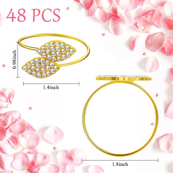 Hotop 24 Pcs Napkin Rings Gold Table Decorations, Elegant Bling Leaves Napkin Rings, Rhinestone Guest Towels Buckle for Wedding Gold Party, Thanksgiving Christmas Dinner Banquet Table Decoration