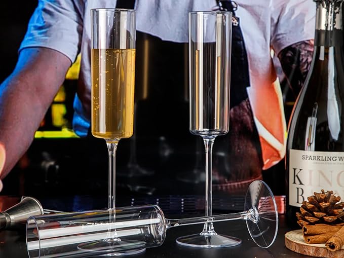 Ciaell 12 Pack Plastic Champagne Flutes - 6 Oz Clear Disposable Champagne Glasses - Square Plastic Toasting Glasses for Party Birthday Anniversary Wedding