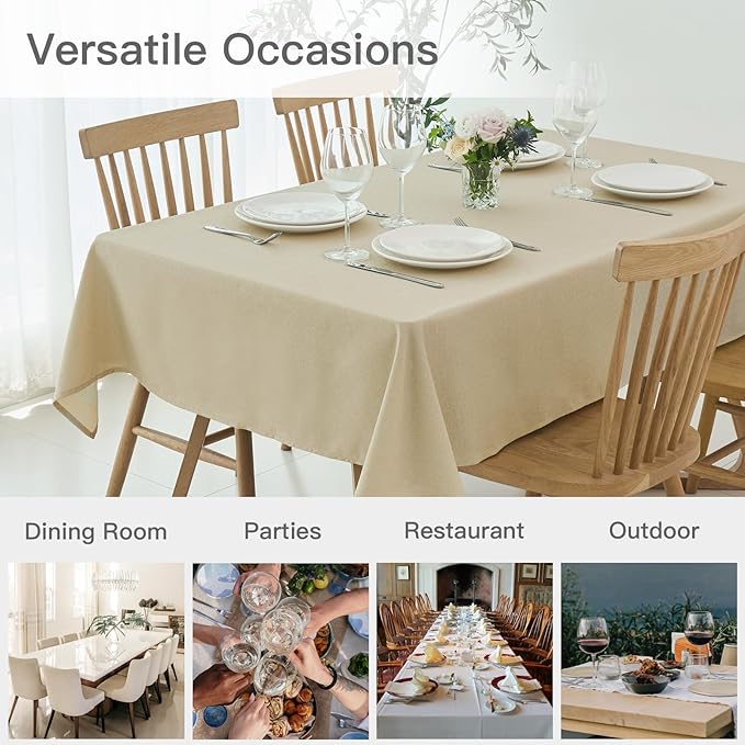 maxmill Rectangular Tablecloth Linen Texture Stain Proof Waterproof Wrinkle Free Spillproof Washable Slubby Texture Table Cloth Farmhouse Tablecloths for Dining Party Holiday, 60 x 140 Inch, Beige