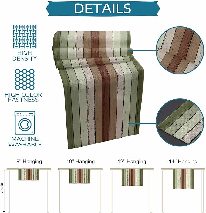 Sage Green Wooden Cotton Linen Table Runner for Dining Kitchen, Wedding Outdoor Party Tablerunners Decoration, Vintage Country Retro Distressed Grain Dresser Scarf Coffee Tablecloth Runners 13''x108''