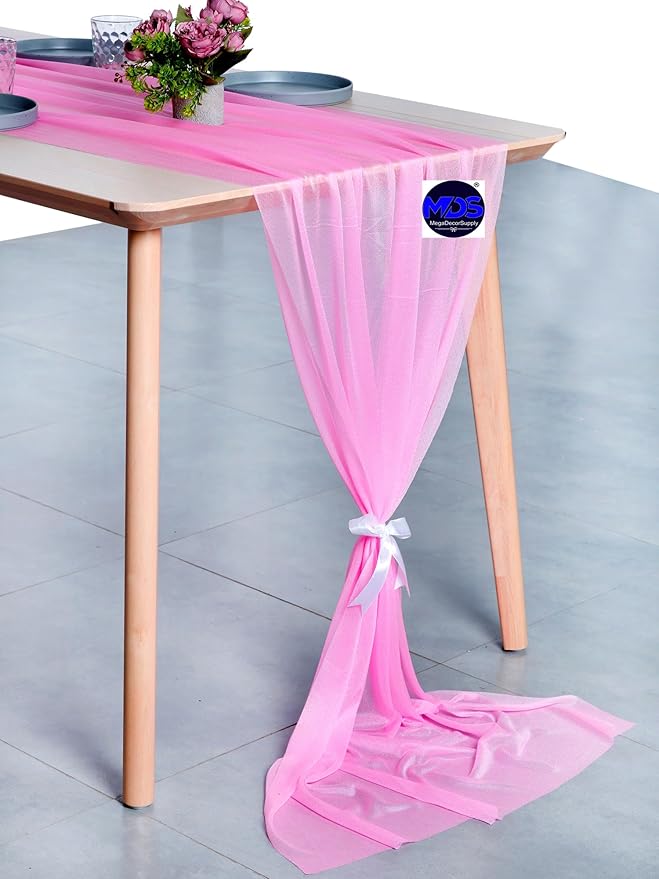 MDS Halloween Chiffon Table Runner - 20 Pack, 29 x 170 Inches, 14ft Each - Sheer Spooky Table Runners for Haunted House Parties, Trick-or-Treat Tables, Witchy Décor, Wedding & Events - Bubblegum Pink