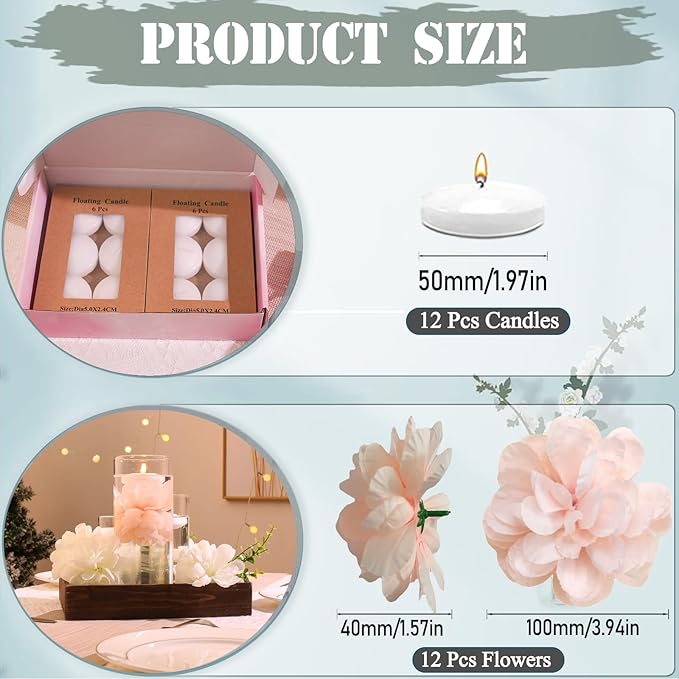Vase Fillers: 24 Pink Floating Flowers and White Floating Candles Set