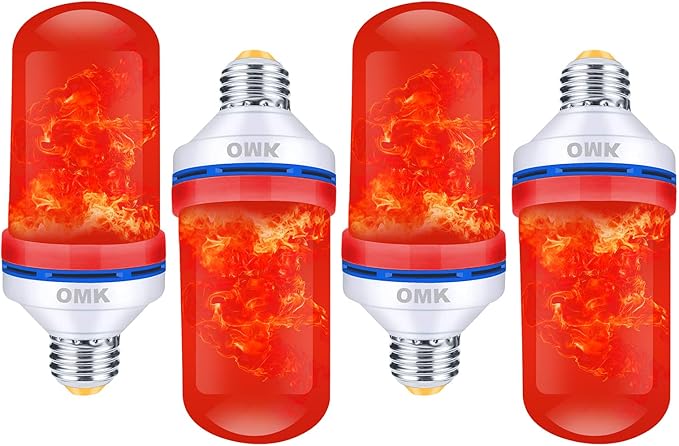 Red LED Flame Light Bulbs 4 Pack, Flickering 3W B10 with 4 Modes