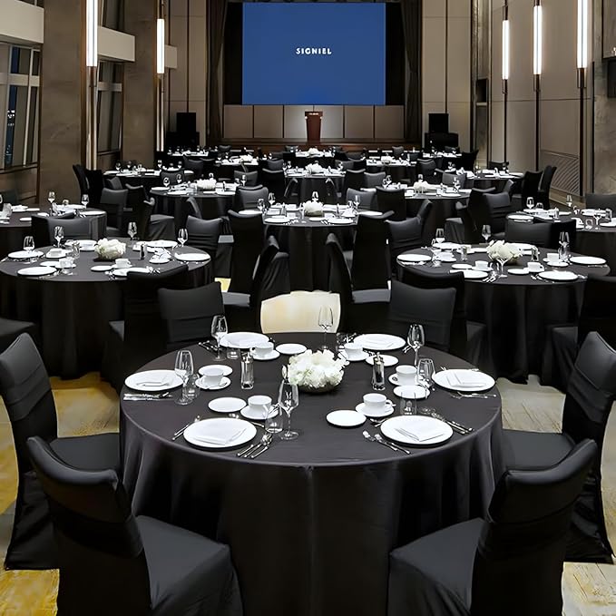 12 Pack Black Round Tablecloth 108 Inch Black Table Cloth Stain and Wrinkle Resistant Round Tablecloths Reusable and Washable Polyester Fabric for Buffet Wedding Party and Banquet