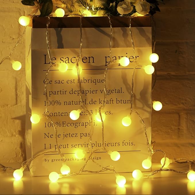 Indoor String Lights, 66 Ft Warm White 200 LED Mini Globe Lights