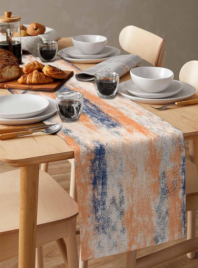 Vintage Oil Painted Cotton Linen Table Runner for Dining Kitchen, Wedding Outdoor Party Tablerunners Decoration, Abstract Modern Orange Minimalist Dresser Scarf Coffee Tablecloth Runners 13x72 Inches