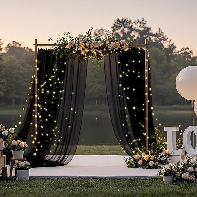 Ledido 10×8ft Tulle Backdrop Curtains with Lights String - 300LED Fairy Lights Sheer Curtain Backdrop for Weddings Baby Shower and Birthday Party Decorations(6 Panels 5×8ft)