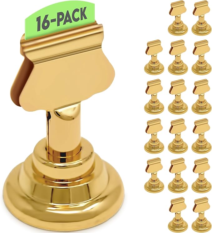 Gray Bunny Table Number Holders (16pc) Premium Gold Metal Place Card Holders for Wedding Party Table Decor Card Holder (1.7 inch tall)