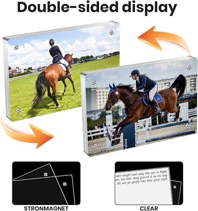 Acrylic Magnetic Photo Frame, 4x6 Inch Double-sided Magnetic Photo Frame, Tabletop Frameless Postcard Display (3-Pack)