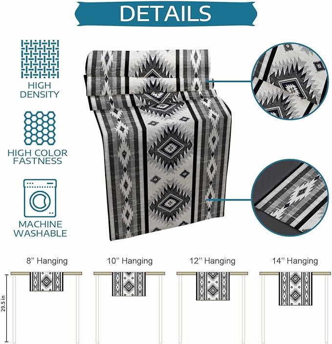 Aztec Southwest Cotton Linen Table Runner for Dining Kitchen, Wedding Outdoor Party Tablerunners Decoration, Boho Ethnic Tribes Vintage Grey Dresser Scarf Coffee Tablecloth Runners 13x36 Inches