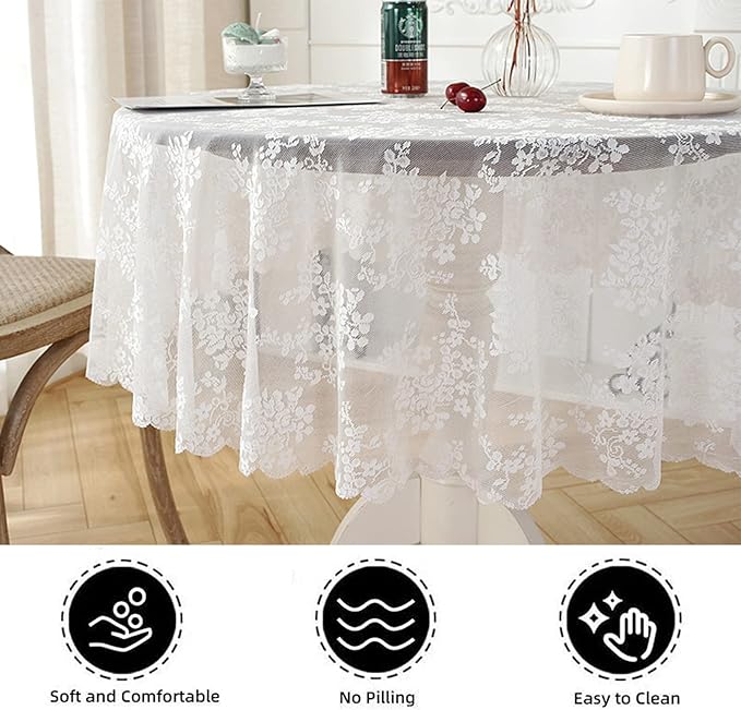 Jeloris Round Lace Tablecloth with Elegant Scalloped Bottom for Any Special Event Such as Wedding, Birthday Party, Baby Shower, Anniversary (70 inch, Style 1)
