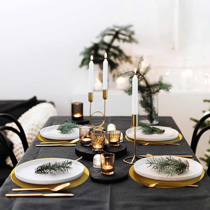 50 Pieces Gold Glitter Paper Place Mats Sparkle Round Disposable Table Mats Golden Sequin Doilies Decorative Placemats for Wedding Banquet Party Home Dining Tableware