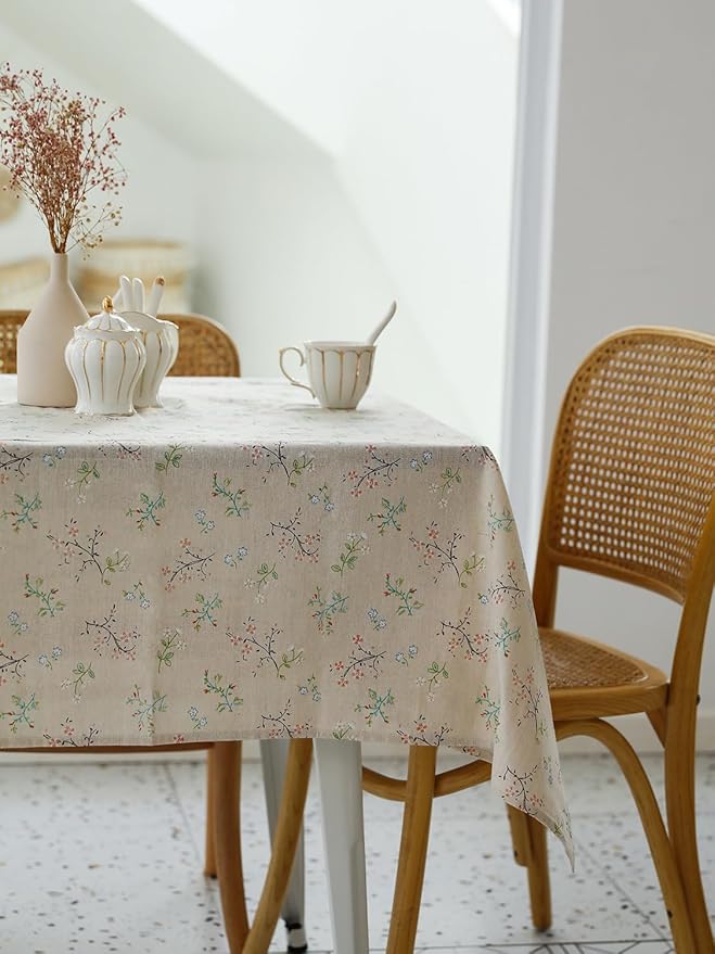 YiHomer Pastoral Rectangle Tablecloth - 52 x 70 Inch - Beige Linen Table Cloth - Washable Table Cover with Wrinkle Resistant for Restaurant, Picnic, Bistro, Indoor and Outdoor Dining, Gardenia