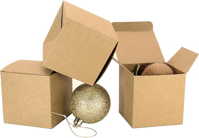 25 Pcs Brown Paper Gift Boxes, Small Candy Treat Boxes Bulk, 3x3x3 inch Gift Box with Lids for Party Favors, Birthday Gifts, Wedding Gifts