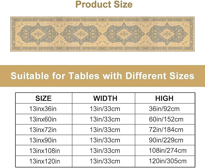 Boho Table Runner,Vintage Geometric Traditional Textured Rustic Farmhouse Bohemia for Home Farmhouse Kitchen Table Dining Coffee Room Garden Party Wedding Decor 13x72in