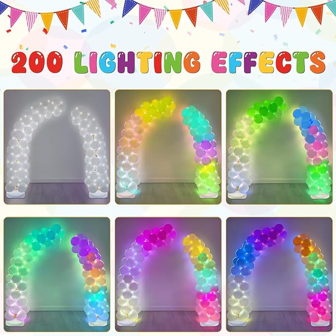 Balloons Arch Kit, Gold Party Set with 200+ LED Light Modes