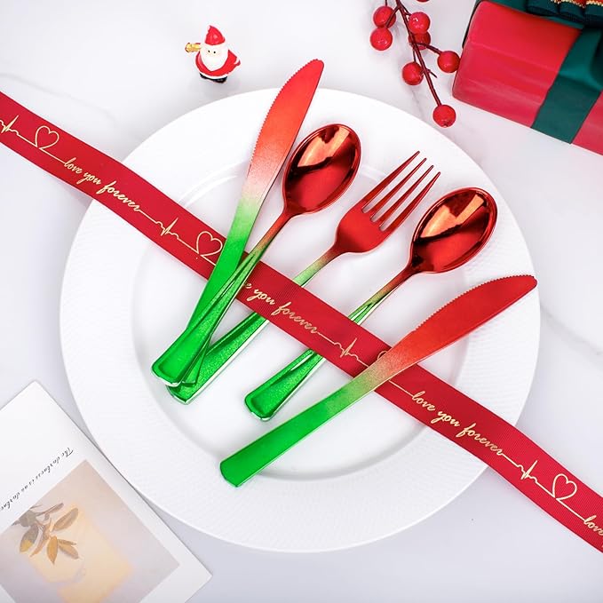 Plastic Spoons Christmas Party Set, 200 Pieces, Red and Green Disposable