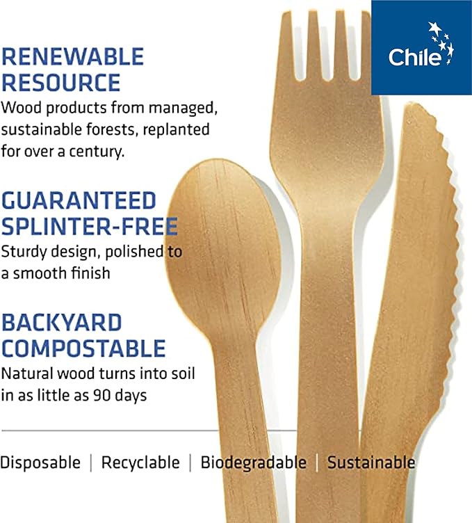 Wooden Forks, Spoons and Knives Party Set, 200 Count, Compostable