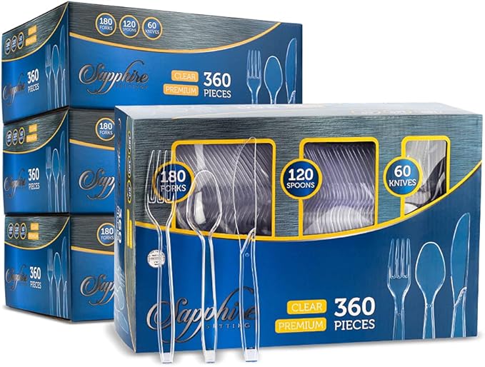 Disposable Plastic Cutlery Set, 1440 Pieces, Sapphire Silver Finish