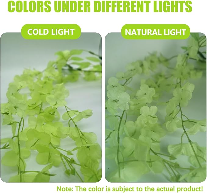 24 Pack Green Wisteria Hanging Flowers, 3.4 Ft Fake Hanging Flowers, Artificial Wisteria Garland Vines for Wedding Room Backdrop Outdoor Patio Garden Decoration