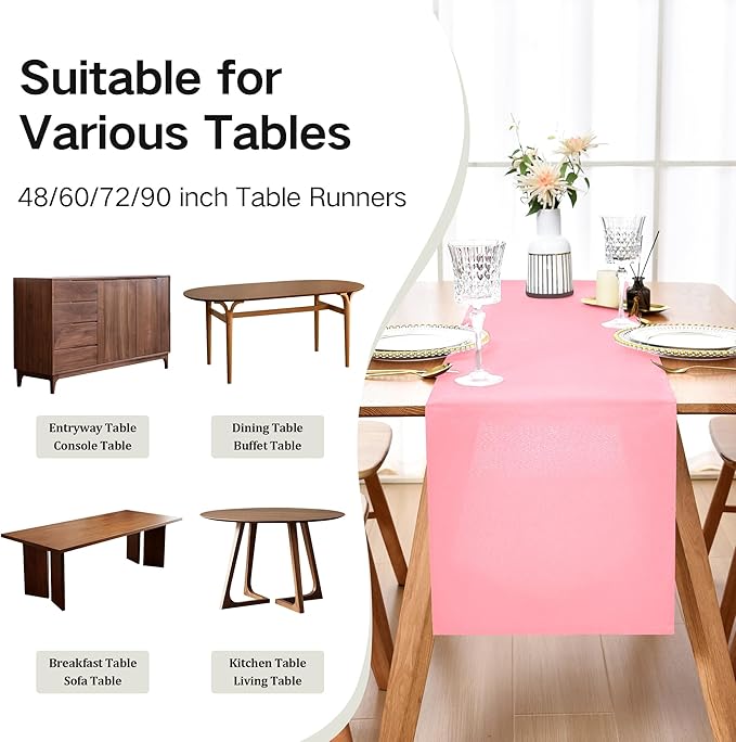 Farmhouse Pink Table Runner Dining Table Runners 72 Inches Long Coffee Table Runner for Dresser Living Room Bedroom Holiday Party Banquet 12X72 Inch