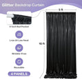 Sequin Backdrop Curtain Black, 4-Panel Glitter Polyester with Rod Pocket