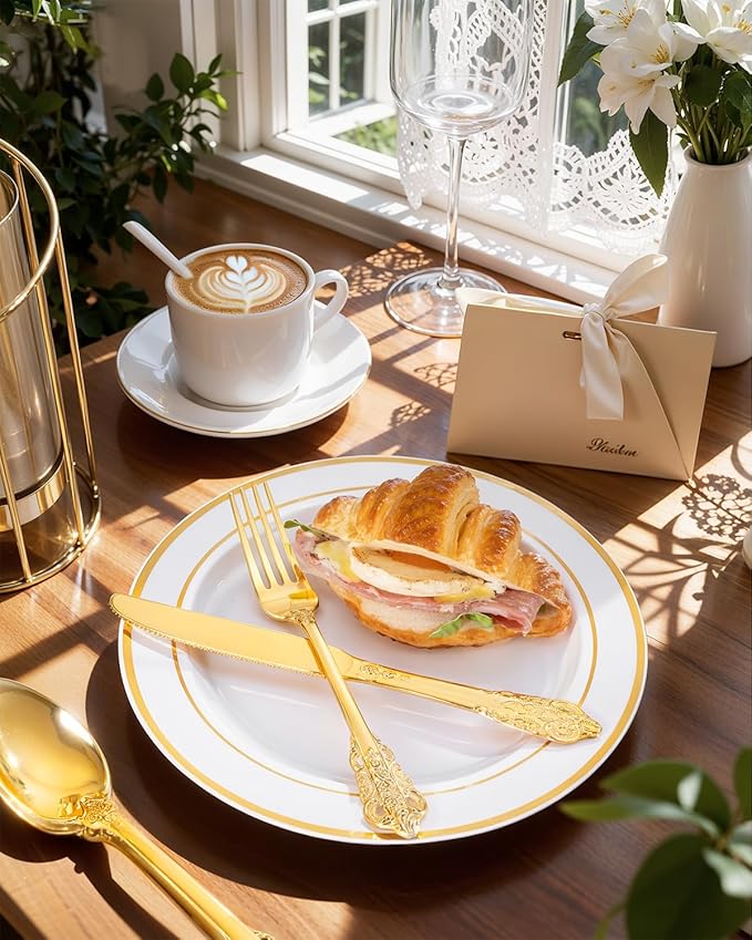 Disposable Gold Plastic Silverware Set, 150 Pieces Heavy-Duty Utensils