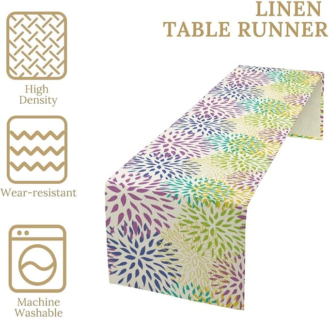 Purple Flowers Table Runner, Chrysanthemum Dahlia Vintage Modern Colorful Spring Summer Elegant Table Runner for Party Kitchen Dining Living Room Laundry Room Decor, 13x36 Inch