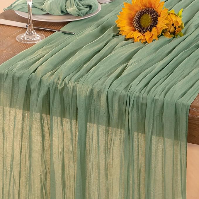 Sage Green Cheesecloth Table Runner 6 Pack Fall Table Runners Boho Gauze 120 Inches Sage Cheese Cloth Fall Table Decorations for Thanksgiving Wedding Bridal Baby Shower Tea Party