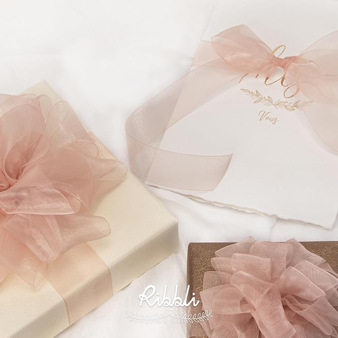 Ribbli Sweet Nectar Pink Organza Ribbon,1/2 Inches x Continuous 50 Yard,Rose Gold Sheer Ribbon for Gift Wrapping,Cookie Wrapping,Wedding Decoration,All Crafting and Sewing