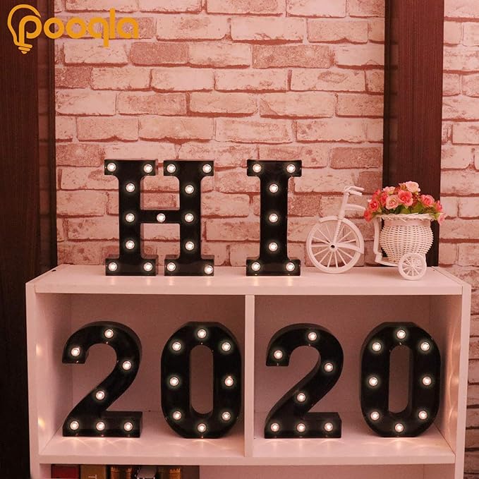 Decorative LED Illuminated Letter Marquee Sign - Alphabet Marquee Letters with Lights For Wedding Birthday Party Christmas Night Light Lamp Home Bar Decoration E, Black