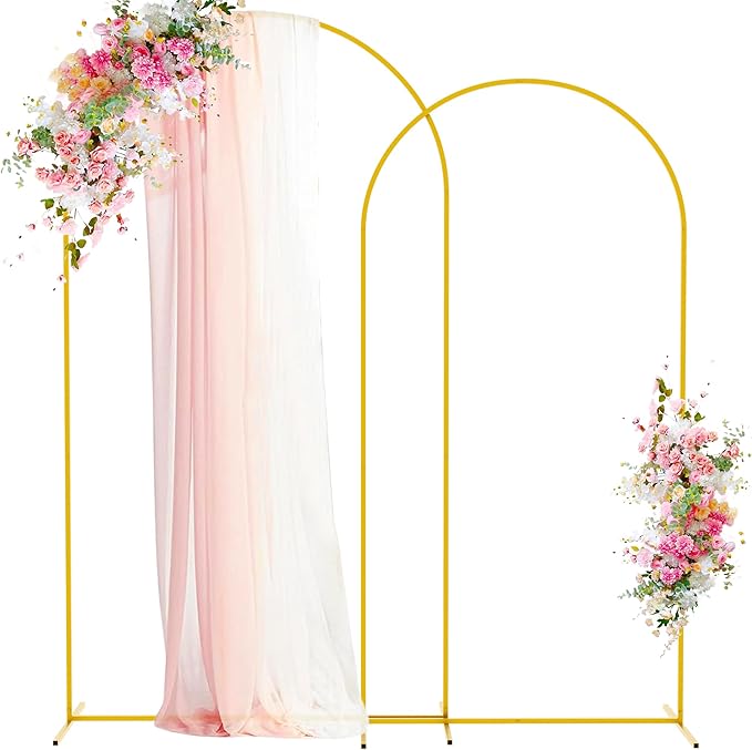 Arbors Gold Metal Garden Arch Set of 2, Two Sizes with Crossbar Base