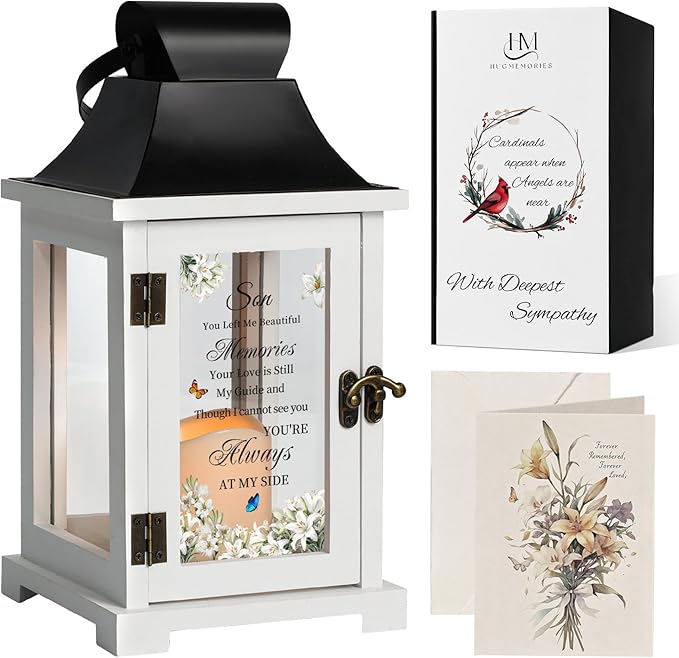 Decorative Candle Lantern, Wood and Iron Memorial with LED Flame and Gift Box
