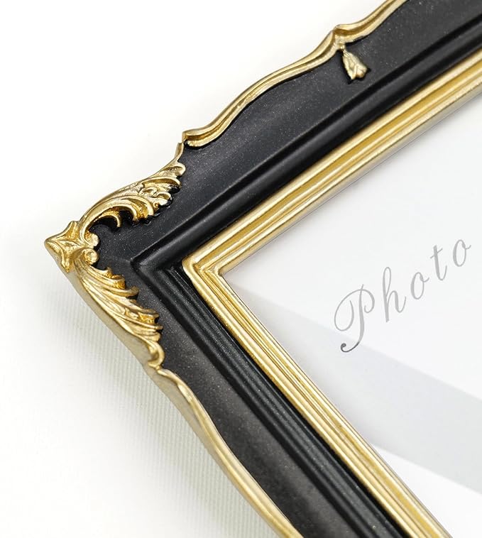 8x10 Black and Gold Picture Frame Vintage Frame, Ornate Textured Hand-Crafted Resin Photo Frames with Glass Front, 8 by 10 Decorative Picture Frame for Wall & Tabletop, Antique Frame Home Decor