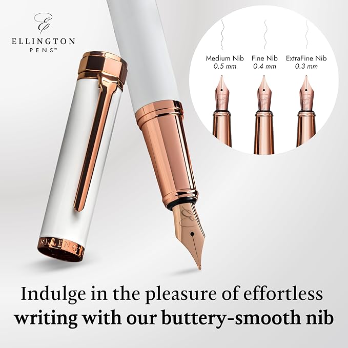 Ellington Pens Luxury Fountain Pen Set- Fountain Pens for Writing - Smooth Medium Nib - Includes Refillable Ink Converter, 3 Ink Cartridges [Black & Blue], Gift Box - Elegant Calligraphy