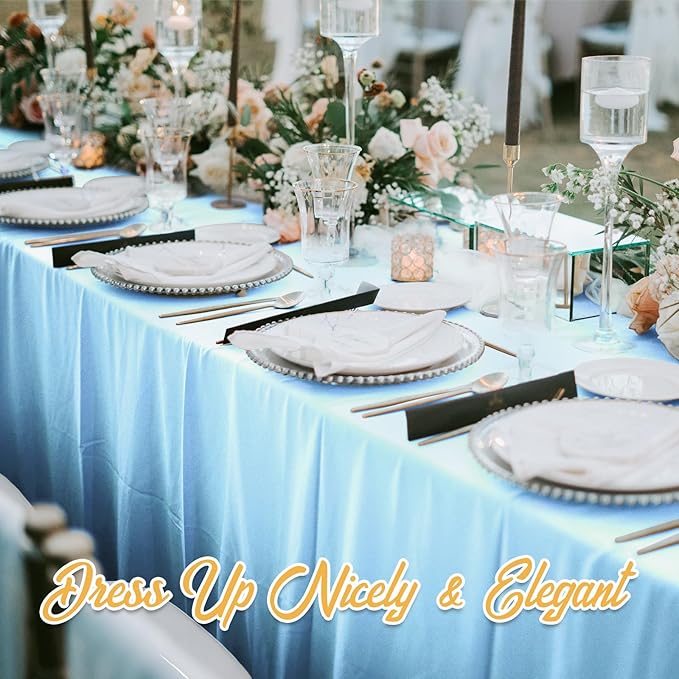 Tablecloths: 8 Pack Light Blue Polyester Rectangular, 70 x 120 Inch