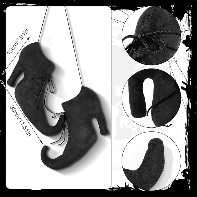 Hanging Ornament Halloween Witch Shoe, 12 Inch Suede with Lanyard