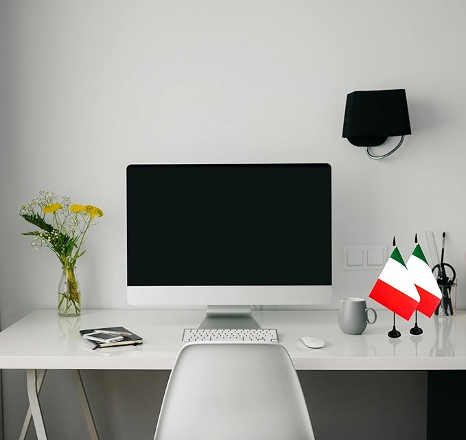 Italy Desk Flag, 12 Pack Italian Table Office Flag with Black Solid Pole and Stand Base, International Country Flag, Festival Celebration, Classroom Meeting Desktop Decor (Italy)